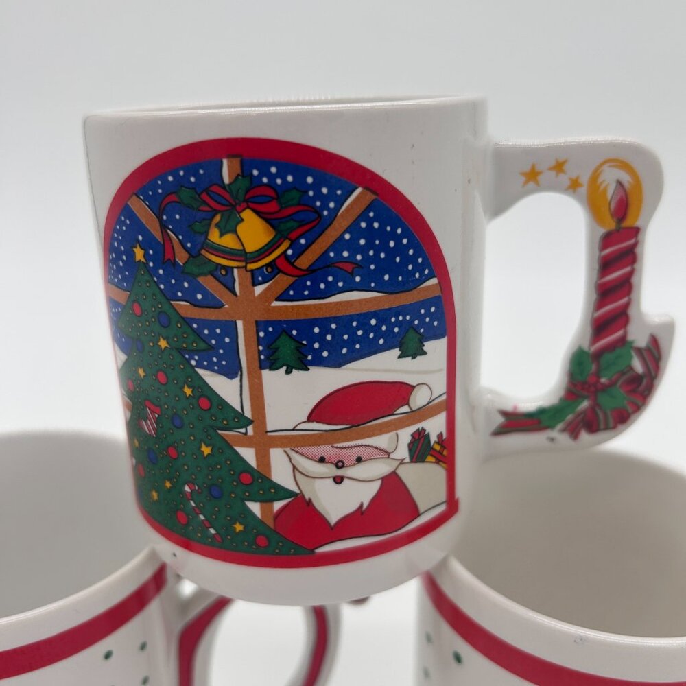 Lot Of 3 Vintage Kitschy Christmas‎ Mugs MCM Shaped Handle - Picture 4 of 9
